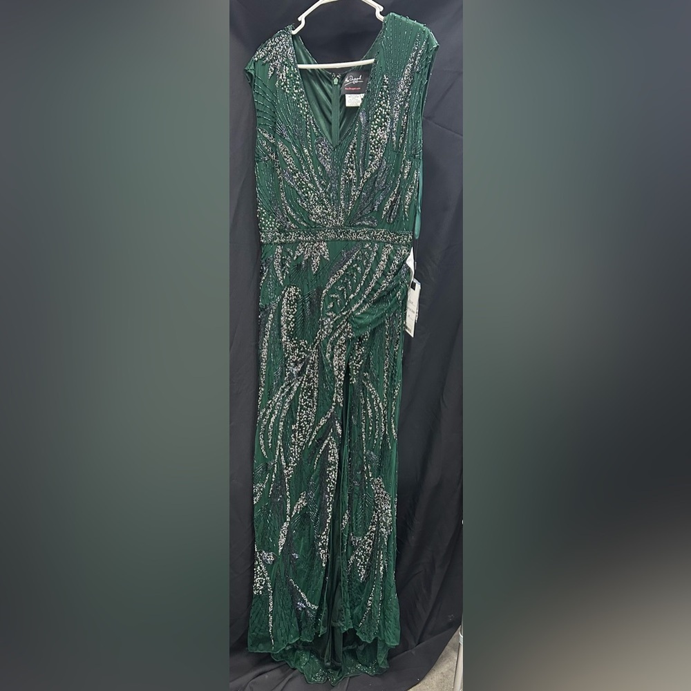 Mac Duggal 5227 NWT High Slit Beaded Dress in Green - Picture 5 of 7